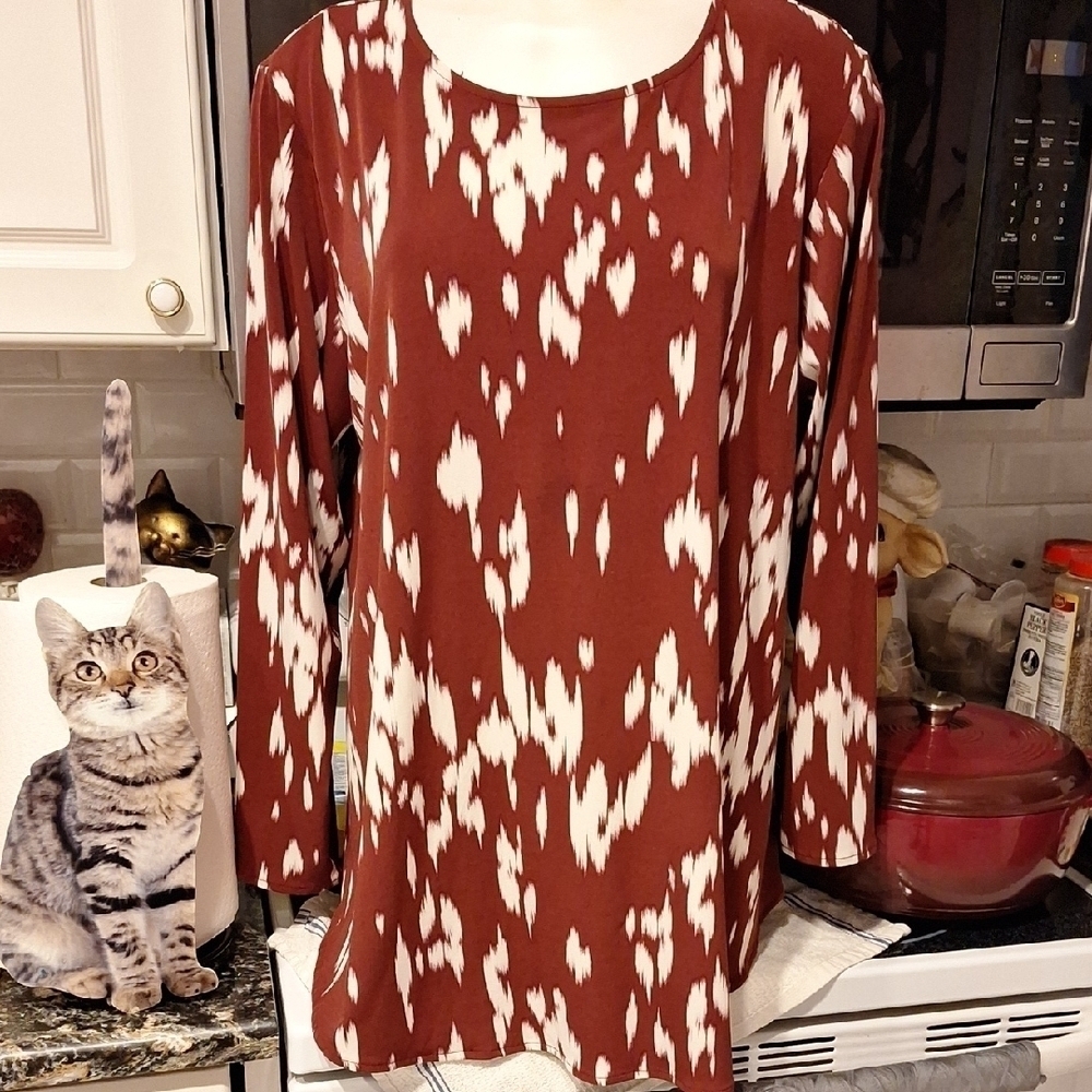 e Alfani Stretch 3/4 Sleeve Rust Color  Beautiful Top Size 2X.  EUC